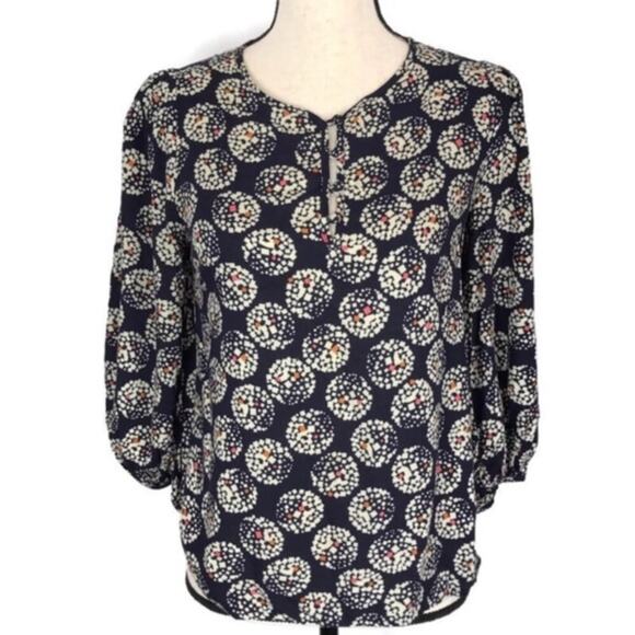 ANTHROPOLOGIE Maeve Blouse Navy Confetti Ball Button Down Top 24361206 Sz 0 - Picture 1 of 8